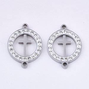 CH65234 Stainless steel links cross,micropave,20x15mm/1pcs,steel color (0 0)