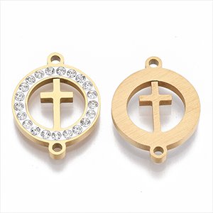 CH65243 Stainless steel links cross,micropave,20x15mm/1pcs,gold plated (0 0)