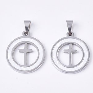 CH65248 Σταυροι ατσαλι στρογγυλο ,23x20mm/1τεμ. ,ατσαλινο χρωμα,με κοχυλι (0 0)