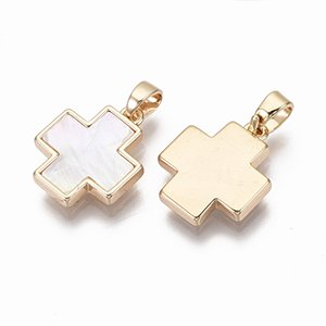 CH65289 Crosses brass silhouette,with sea shell ,19mm/1pcs ,18k gold plated (0 0)
