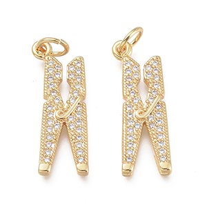 CH65300 Pendants and charms brass clothes pin,micropave ,22x8mm/1pcs ,gold plated (0 0)