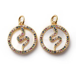CH65308 Pendants and charms brass snake,micropave ,18x15mm/1pcs ,gold plated (0 0)