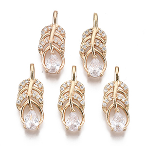 CH65387 Pendants and charms brass feathers,micropave ,20x8mm/1pcs ,gold plated (0 0)