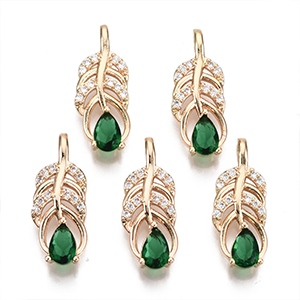 CH65388 Pendants and charms brass feathers,micropave ,20x8mm/1pcs ,gold plated (0 0)