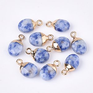 CH65544 Pendants and charms brass with semi precious stone oval,with jasper ,14x8mm/1pcs ,golden color (0 0)