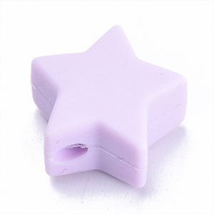 CH65562 Silicone teether beads stars,flat ,14x13mm/4pcs ,lilac color (0 0)