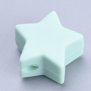 CH65563 Silicone teether beads stars,flat ,14x13mm/3pcs ,mint color (0 0)