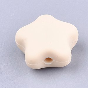 CH65583 Silicone teether beads stars,flat ,17mm/3pcs ,beige color (0 0)