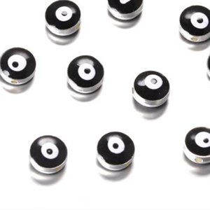 CH65783 Round flat evil eyes ,for jewellery 10mm//2pcs silver/black,   ,material brass,,beads (-0.2 0)