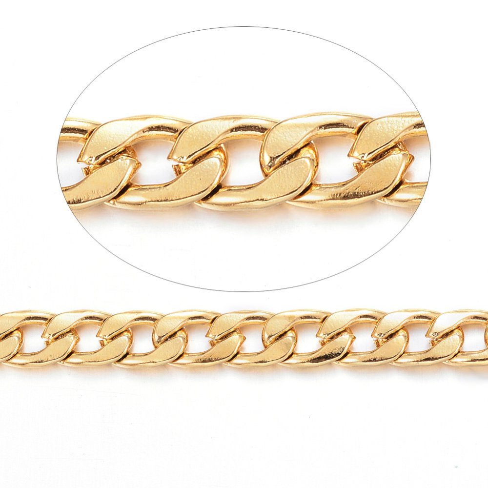 CH65791 Stainless steel cuban link chains ,for jewellery 7x5mm/1meters gold plated, per meter  ,material stainless steel,, (0 0)