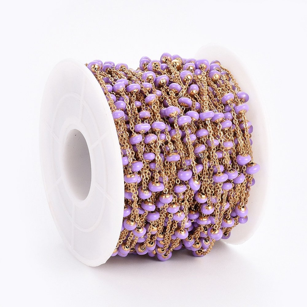 CH65795 Brass beaded chains/rozery ,for jewellery 3x1mm/1meters/ gold plated/blue color, per meter  ,material ,, (0 0)