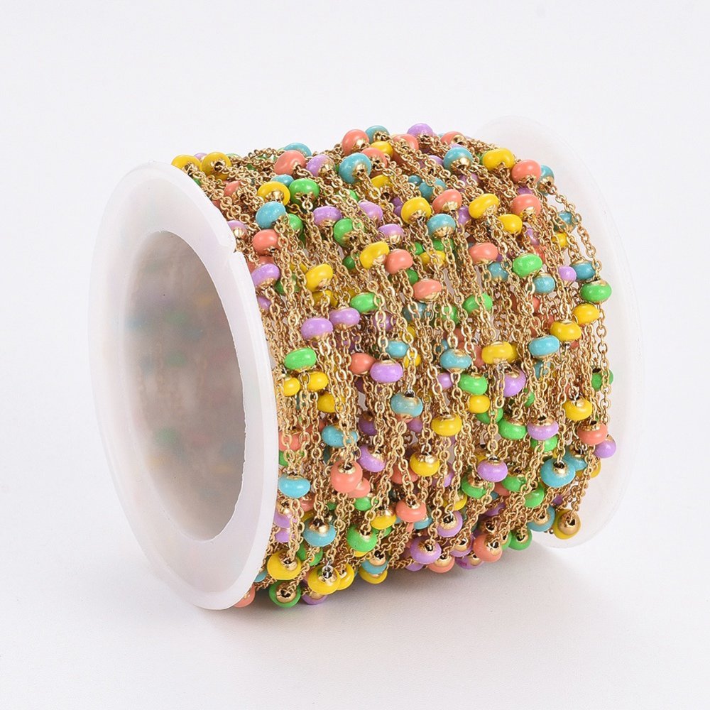 CH65796 Brass beaded chains/rozery ,for jewellery 3x1mm/1meters/ gold plated/multicolor, per meter  ,material ,, (0 0)