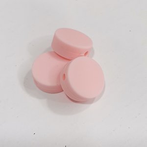 CH65929 Food grade eco-friendly silicone beads round flat 15x6mm/4pcs baby pink color for pacifier/decoration  beads (-1 0)