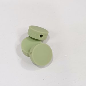 CH65933 Food grade eco-friendly silicone beads round flat 15x6mm/4pcs olive color for pacifier/decoration  beads (0 0)